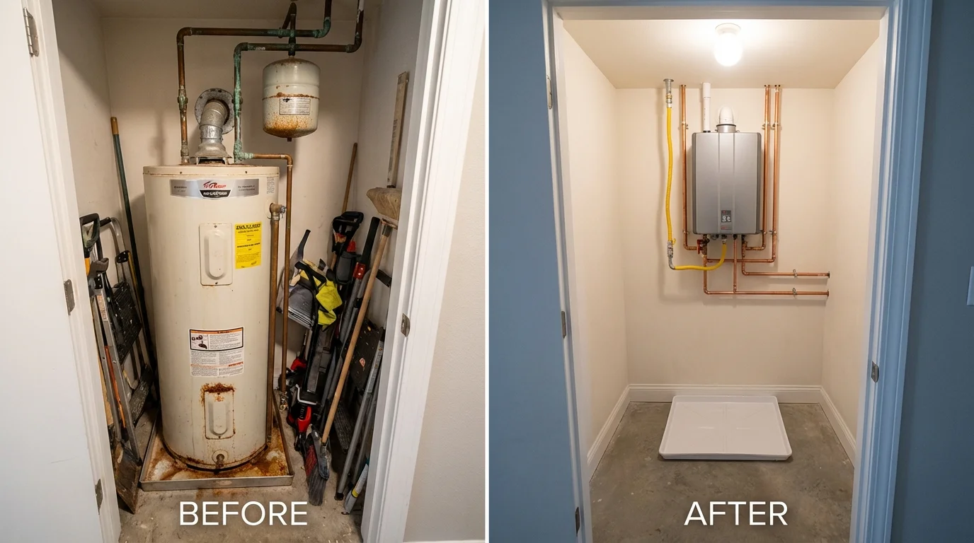 Tank water heater versus wall-mounted tankless unit comparison for Abernathy, TX homeowners